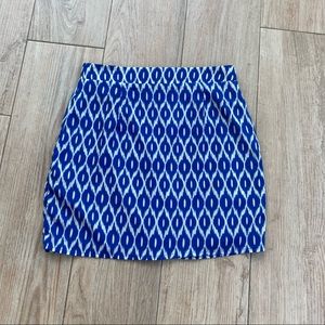 Annabella Blue White Diamond Print Pocketed Lined Boho Skirt Sz L.